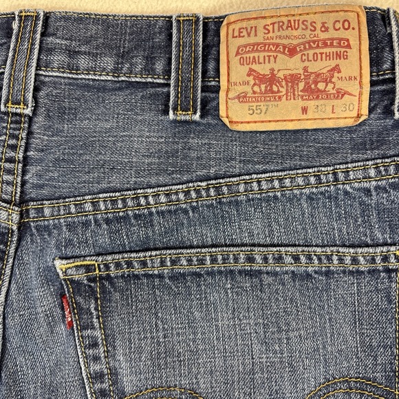 Levis 557 Jeans Mens 38x30 Bootcut Relaxed Dark Blue Wash Baggy Y2K VTG Loose - Picture 9 of 11